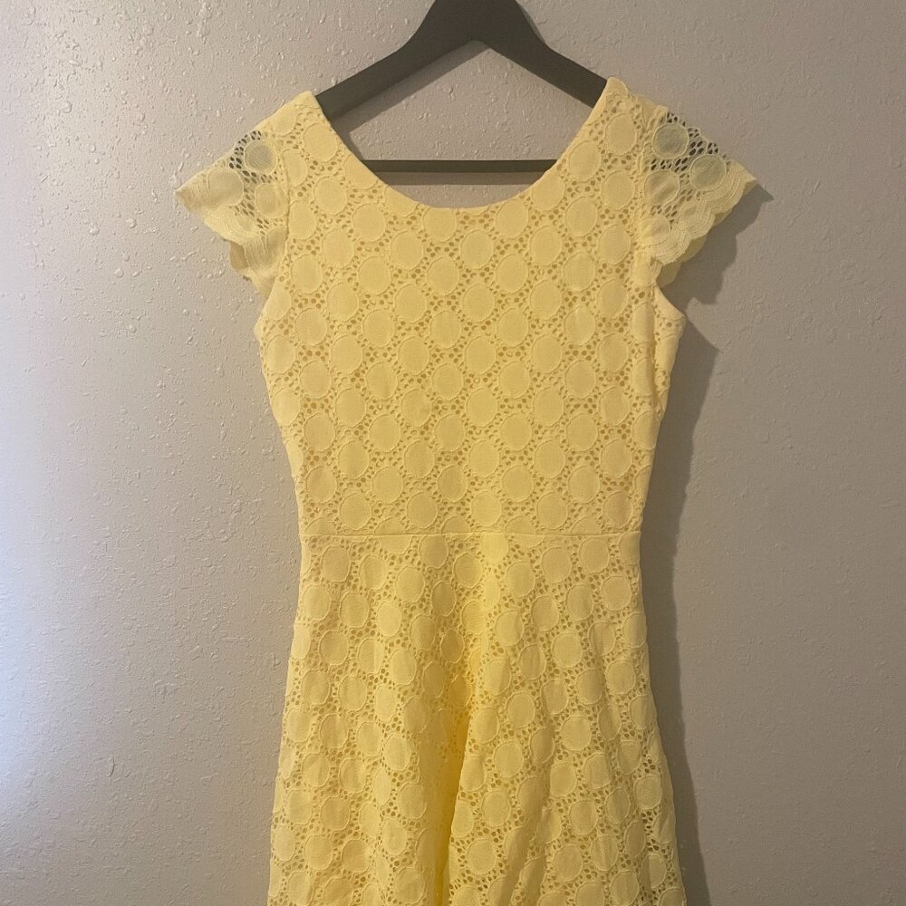 Yellow Lace Cap Sleeve Dress